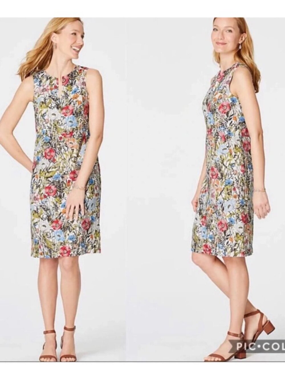 J. JILL Love Linen Illustrated Garden Floral Dress Size M